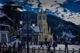 Christ Church, Shimla in the stunning hilly background. 